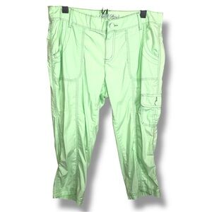 Y2K Era Faded Glory Neon Lime Green Capris Pants Cargo Pockets Lightweight